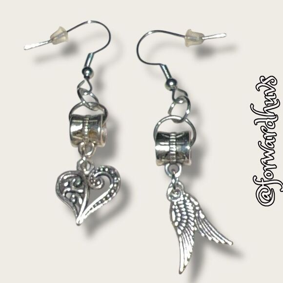 Bundle Sale 3 for $15 | Mismatched Charm Earrings – Angel Wing & Heart - Picture 4 of 9